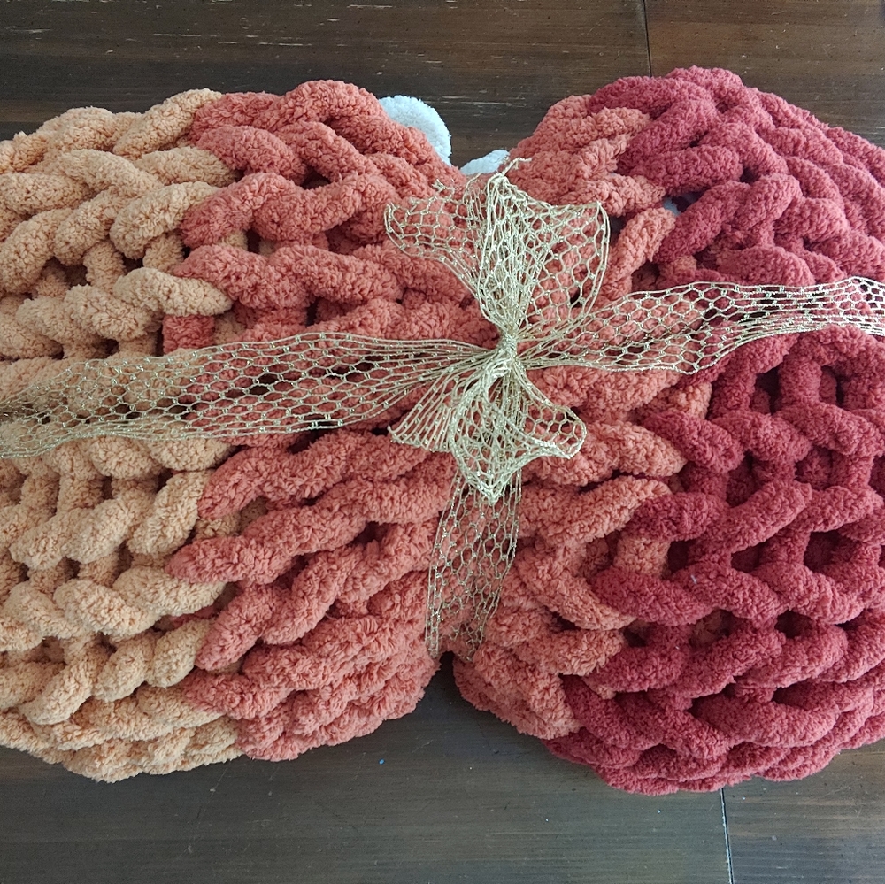 Handmade chunky knit blanket fall colors